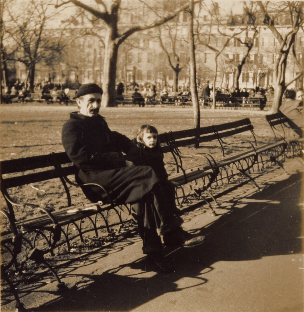 Gorky with Maro in Washington Square, New York, early 1946, shortly before his operation for cancer. Photograph by Agnes Magruder Gorky.