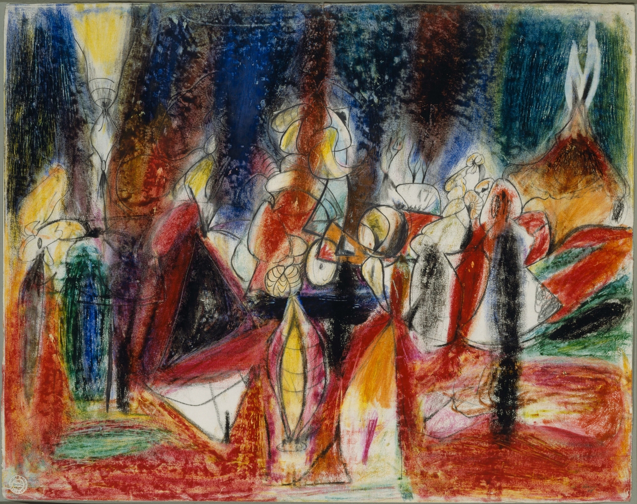 Carnival,&nbsp;1943, crayon and graphite pencil on paper,&nbsp;22 3/4 x 28 13/16 in. (57.8 x 73.2 cm).&nbsp;Art Institute of Chicago.&nbsp;Gift of Lindy Bergman (The Lindy and Edwin Bergman Collection) (1999.937). [AGCR: D1010]