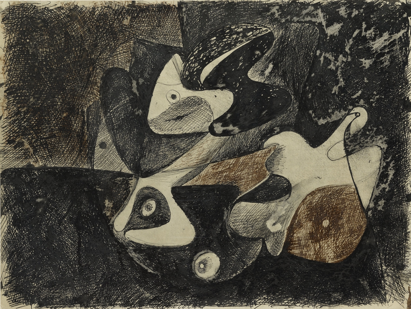 Nighttime, Enigma, and Nostalgia, c. 1934&ndash;36, ink, ink wash, and graphite pencil on paper 17 1/2 x 23 in. (44.4 x 58.4 cm). Private collection. [AGCR: D0462]