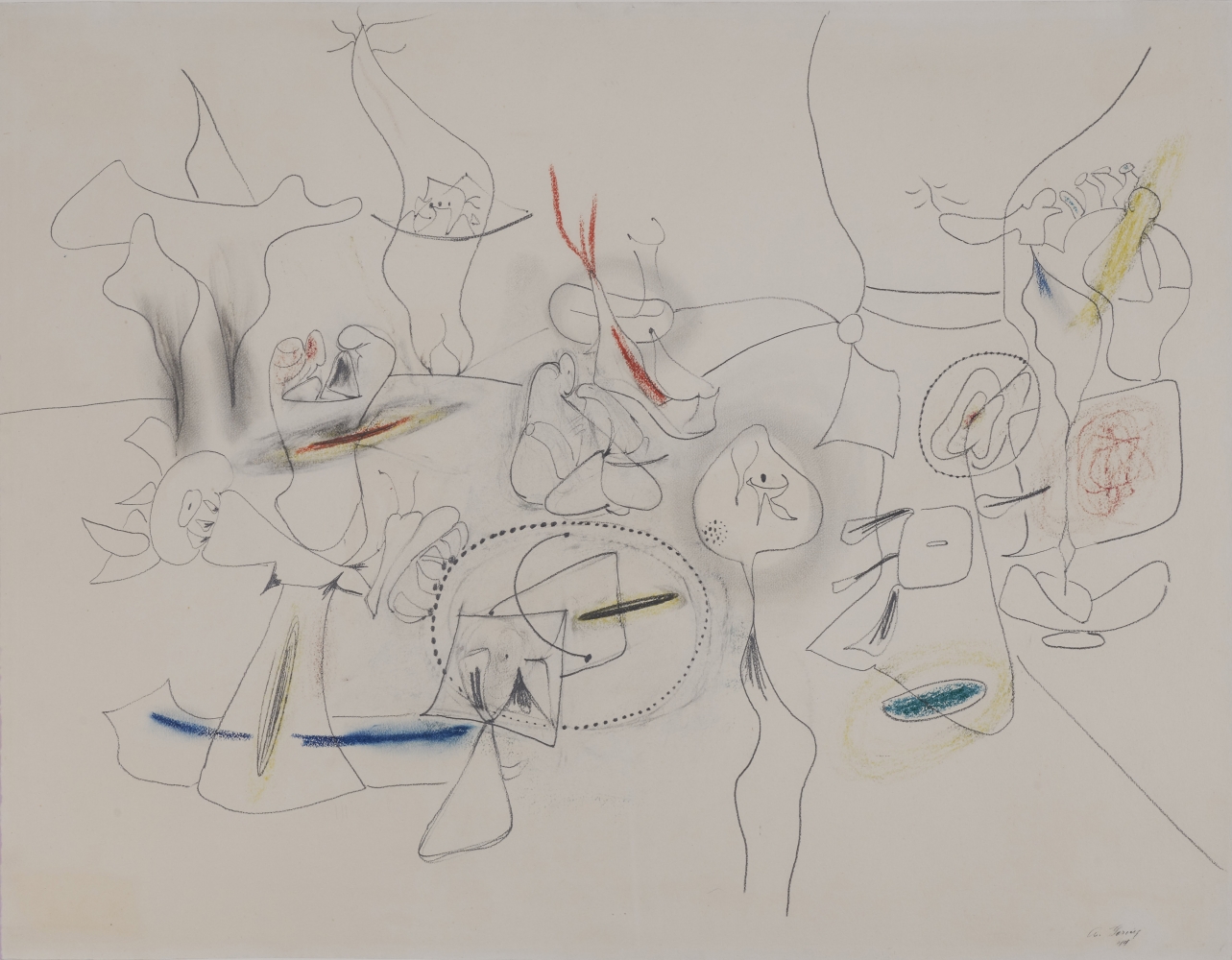 Untitled, 1944, graphite pencil and crayon on lavender-edged paper, 20 x 26 1/4 in. (50.8 x 66.7 cm). Private collection. Photo: Jerry L. Thompson. [AGCR: D1061]