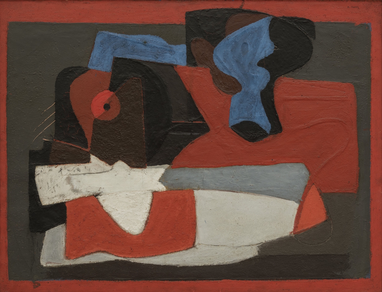 Composition of Forms on Table, 1928&ndash;29, oil on canvas, 33 x 43 in. (83.8 x 109.2 cm). Collection of the Honorable Joseph P. Carroll and Dr. Roberta Carroll. Photo: Joshua Nefsky. [AGCR: P074]