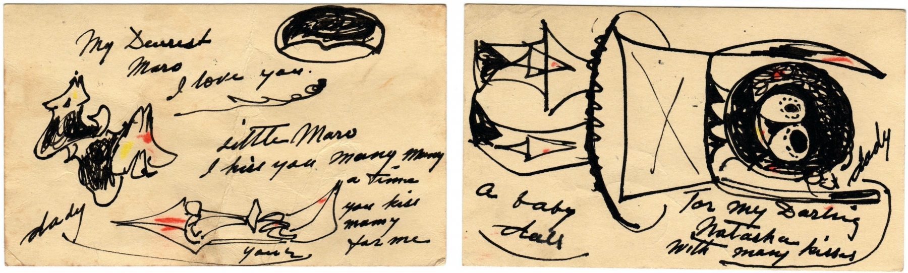 Postcards from Arshile Gorky to his two daughters, Maro and Natasha, summer 1947.