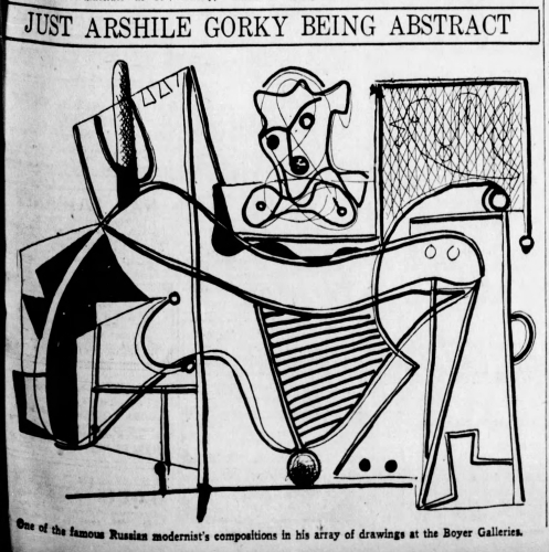 C.H. Bonte, &quot;Philadelphia&#39;s Ready for Its Season of Art,&quot;&nbsp;Philadelphia Inquirer&nbsp;(September 29, 1935): 13. Illustrated in black and white is Gorky&#39;s, Organization, c. 1935, ink on paper 11 1/4 x 14 1/4 in. (28.6 x 36.2 cm). Private collection. [AGCR: D0521]