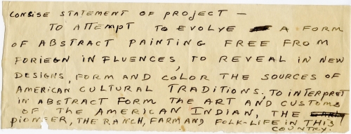 Gorky, &quot;Concise statement of project,&quot; handwritten draft of application for Guggenheim Fellowship, 1940. Arshile Gorky Estate Archive.