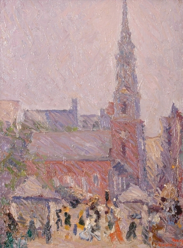 (Park Street Church, Boston), 1924, oil on canvas board, 16 x 12 in. (40.6 x 30.5 cm). Whistler House Museum of Art, Lowell, Massachusetts. Gift of Katherine O&#39;Donnell Murphy (1976.11.043).
[AGCR: P003]