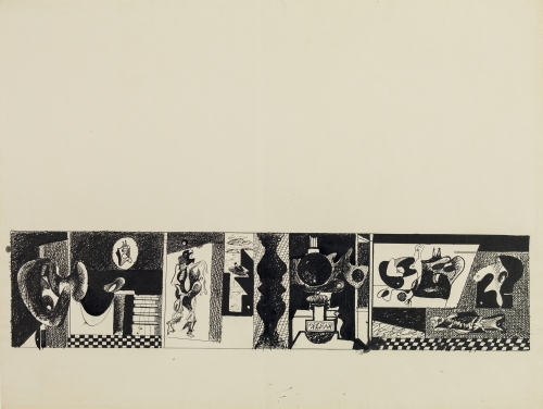 [Nighttime, Enigma, and Nostalgia:&nbsp;1934], c. 1933&ndash;34, ink and graphite pencil on paper, 18 3/4 x 25 in. (47.6 x 63.5 cm) (sheet). Detroit Institute of Arts, Founders Society Purchase, F79.7. [AGCR: D0194]