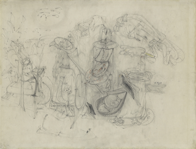 Composition II, 1946, graphite pencil and crayon on laid paper, 18 7/8 x 25 3/16 in. (47.9 x 64 cm). The Baltimore Museum of Art: Nelson and Juanita Greif Gutman Collection, BMA 1967.20. Photo: Mitro Hood. [AGCR: D1459]