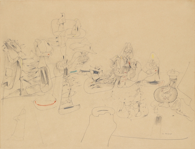 Untitled, 1946, graphite pencil and crayon on paper, 19 1/16 x 25 1/8 in. (48.4 x 63.8 cm). Whitney Museum of American Art, New York; 50th Anniversary Gift of Edith and Lloyd Goodrich in honor of Juliana Force 82.48.&nbsp;[AGCR: D1262]