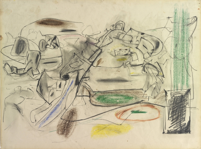 Untitled, c. 1944&ndash;45, graphite pencil and crayon on paper, 17 1/8 x 23 5/8 in. (43.5 x 60 cm). Private collection. [AGCR: D1092]