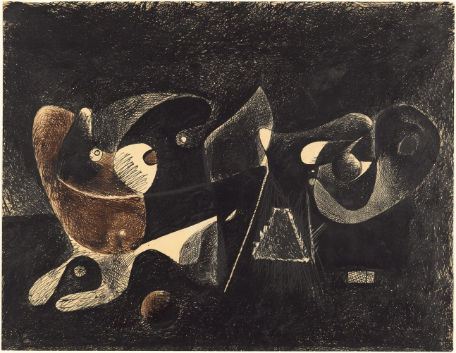 Nighttime, Enigma, and Nostalgia:&nbsp;Enigma, c. 1932&ndash;34, ink and graphite pencil on paper, 22 x 28 5/16 in. (55.9 x 71.9 cm). National Gallery of Art, Washington, D.C., Ailsa Mellon Bruce Fund and Andrew W. Mellon Fund, 1979.21.1. Photo: Courtesy the National Gallery of Art, Washington.&nbsp;[AGCR: D0176]