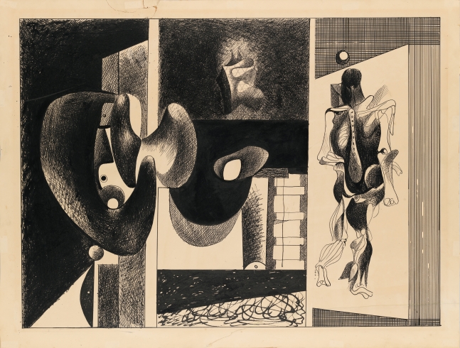 Nighttime, Enigma, and Nostalgia: &Eacute;corch&eacute;, c. 1932, ink on paper, 26 1/16 x 34 1/8 in. (66.2 x 86.7 cm). Whitney Museum of American Art, New York; 50th Anniversary Gift of Mr. and Mrs. Edwin A. Bergman 80.54b. [AGCR: D0130a]